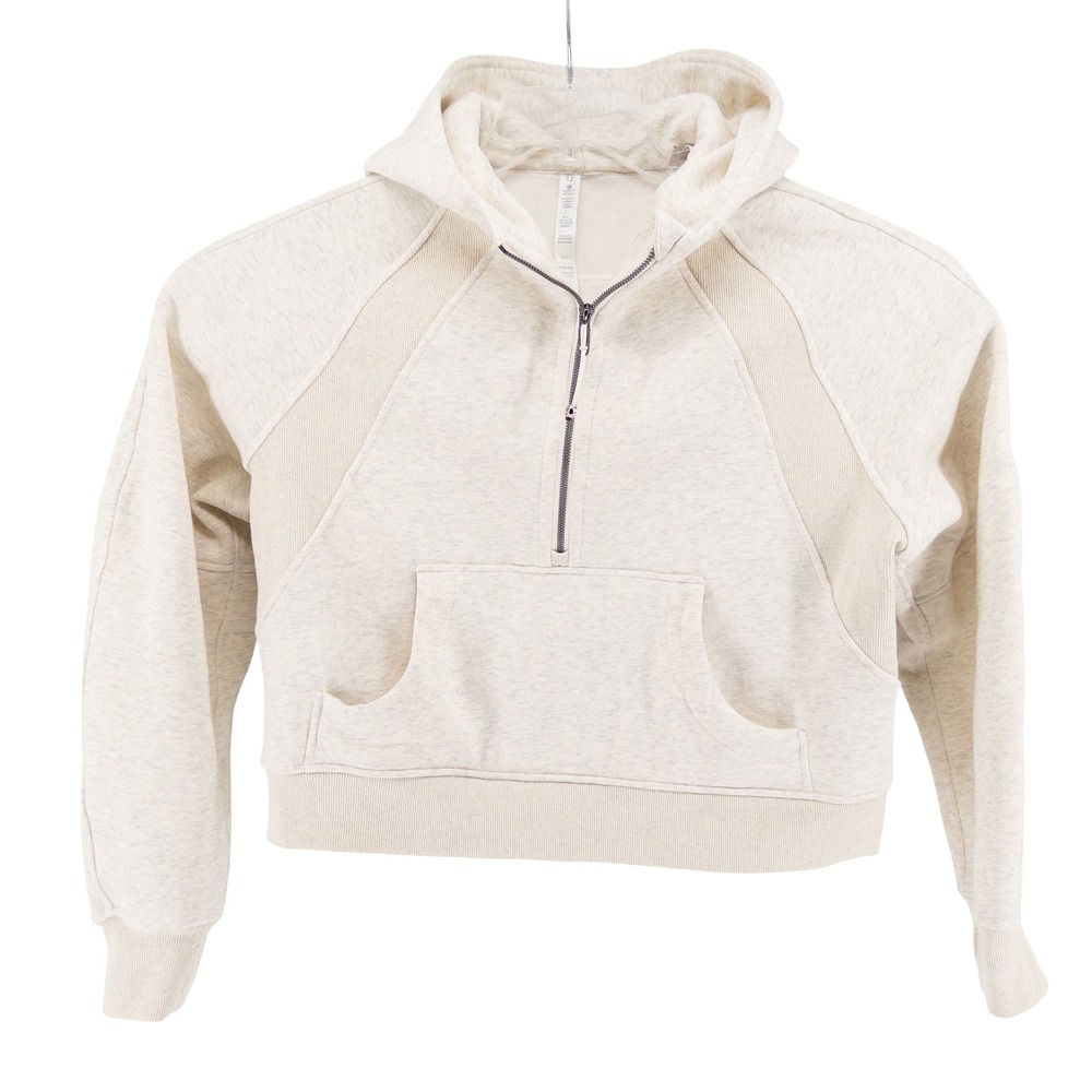 Lululemon Womens 12 L Scuba Oversized Half-Zip Hoodie Heathered Bone Athleisure